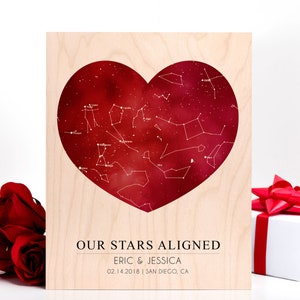 Valentines Gift For Husband - Star Map Print On Wood, Valentines Gift For Wife, The Night Sky When We Met, Personalized Valentines Gift