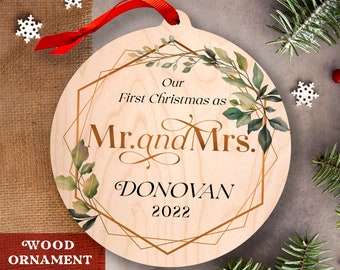 First Christmas Married Ornament 2023 - Pesonalized Mr and Mrs Ornament - Just Married Ornament Newlywed Gift - Couples Christmas Ornament
