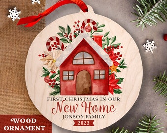 New House Christmas Ornament - First Christmas In New Home Wooden Ornament Personalized Gift Our Home Ornament With House New Address 2023