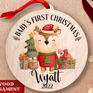 Personalized Baby Ornament - New Baby&#39;s First Christmas Ornament Deer Woodland  My First Christmas Wooden Ornament - Gift For New Parents