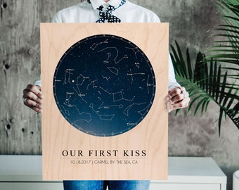 Star Chart Print On Wood, Valentines Gift For Him, Anniversary Gift Personalized Valentines Gift For Boyfriend Birthday Gift Night Sky