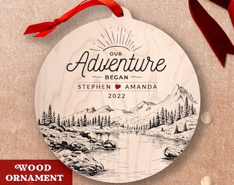 New Couple Ornament Christmas Gift For Boyfriend Mountain Wooden Ornament, Adventure Couple Gifts Personalized Couple Ornaments Nature Lover