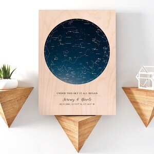 Custom Star Map Wood, Night Sky Constellation Print, Star Map Poster, Star Chart, Personalized Star Sky Map, 5th Anniversary NO FRAME NEEDED