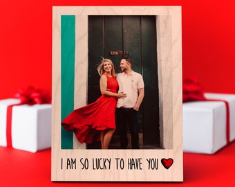 Picture Frame For Boyfriend Personalized, Photo On Wood | Anniversary Gifts For Girlfriend Or Wife Unique Valentines Gift For Him Mens Gifts