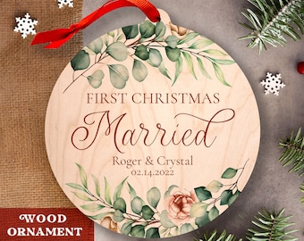 Our First Christmas Married Ornament Mr and Mrs Personalized Christmas Ornament Newlywed Gift For Couples Just Married Ornament Wooden