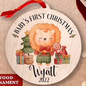 First Christmas Ornament Baby 2023, Personalized Boys Ornament, Baby Name Ornament, Custom Baby Woodland Leo Ornament Baby First Christmas