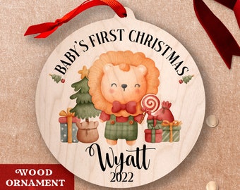 First Christmas Ornament Baby 2023, Personalized Boys Ornament, Baby Name Ornament, Custom Baby Woodland Leo Ornament Baby First Christmas