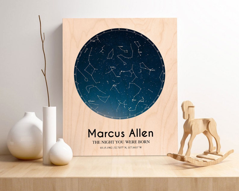 Baptism Gift for Godson or Goddaughter, Constellation Baby gift, Personalized Star map by date, Celestial Kids room Decor, Galaxy Nursery 