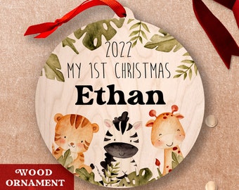 Baby Boy First Christmas Ornament Woodland Personalized New Baby Ornament Boys Custom Baby Name Christmas Ornament My First Christmas