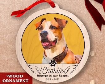 Custom Dog Portrait Christmas Ornament Wooden Pet Memorial Ornament Custom Pet Loss Gift - Forever Loved Pet Memorial Christmas Keepsake