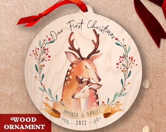 Our First Christmas Ornament Deer Couple Cute Ornament Personalized Gift For Boyfriend First Christmas Together Married Ornament With Names