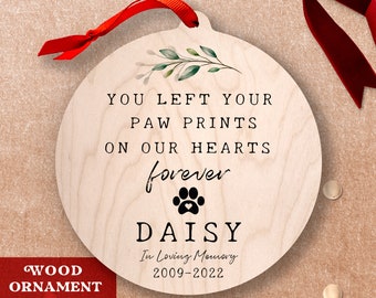 Loss Of Pet Christmas Ornament Pawprint Custom Pet Ornament Personalized With Name Cat Memorial Sympathy Gift Wooden Pet Memorial Ornament