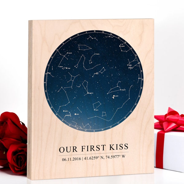 Boyfriend Valentines Gift For Him, Star Map First Kiss | Personalized Gift For Boyfriend, Gifts For Him