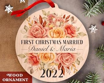 Married Ornament - First Christmas Married Mr and Mrs - Just Married Ornament - Floral Ornament Our 1st Christmas Married Keepsake 2023