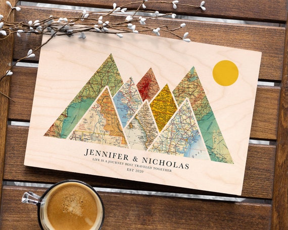 Custom Travel Map Couples Engagement Gift Map Location | Etsy