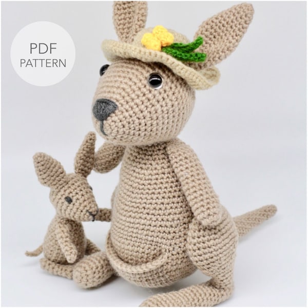 Crochet Amigurumi Kangaroo and Joey PATTERN ONLY, Mama Jill and Little Joey, pdf Stuffed Animal Toy Pattern, English Only