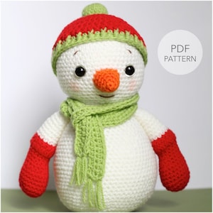 かぎ針編みのあみぐるみ雪だるまのパターンのみ、ハッピー、クリスマスの雪だるまの pdf ぬいぐるみのパターン、英語のみ