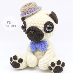Crochet Amigurumi Pug Dog PATTERN ONLY, Pugster, pdf Stuffed Animal Toy Pattern, English Only