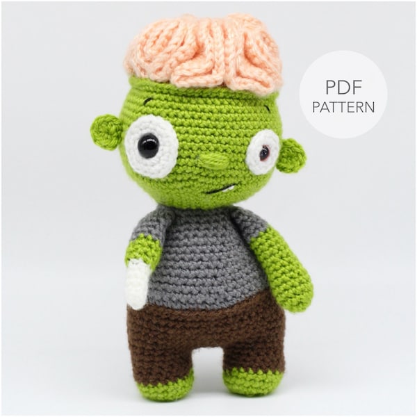 Crochet Amigurumi Zombie, PATTERN ONLY, Brian Brain, pdf Stuffed Halloween Toy Pattern, English Pattern Only