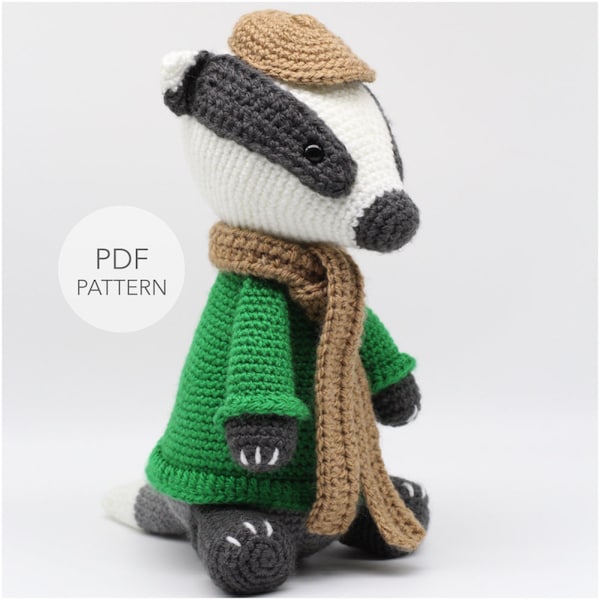 Gehaakte Amigurumi Badger PATROON ALLEEN, Mr Timothy, pdf Knuffeldier Patroon, alleen ENGELS