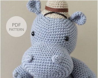 Crochet Amigurumi Hippo PATTERN ONLY, Harvey Hippo, pdf Amigurumi Safari Stuffed Toy Pattern, Hippopotamus, English Only