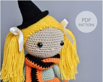 Gehäkelte Amigurumi Puppe MUSTER NUR, Pumpkin Spice, pdf Amigurumi Stofftier Anleitung, Halloween, nur Englisch