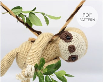 Crochet Amigurumi Sloth, PATTERN ONLY, Slow Mo, pdf Stuffed Animal Toy Pattern, English Only