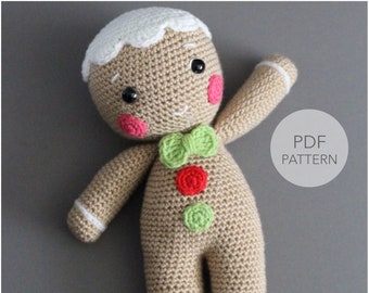 Crochet Amigurumi Gingerbread Man PATTERN ONLY, Christmas Gingerbread Man, Baker pdf Stuffed Toy Pattern, English Only