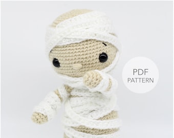 Crochet Amigurumi Mummy, PATTERN ONLY, Tommy, pdf Stuffed Halloween Toy Pattern, English Pattern Only