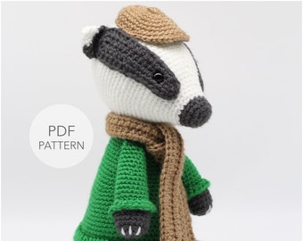 Crochet Amigurumi Badger PATTERN ONLY, Mr Timothy, pdf Stuffed Animal Toy Pattern, ENGLISH only