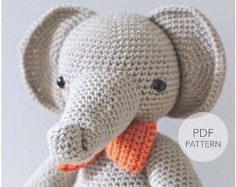 Patrón de elefante Amigurumi de ganchillo SOLAMENTE, Profesor Elbert, pdf Patrón de juguete relleno Amigurumi, solo en inglés