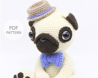 Crochet Amigurumi Pug Dog Pattern: Pugster Stuffed Animal Toy (PDF)