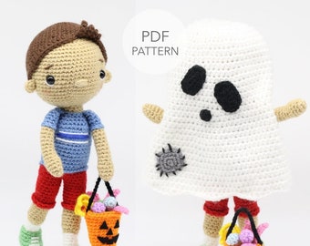 Crochet Amigurumi Boy, Doll PATTERN ONLY, Trick or Treat Timmy, pdf Stuffed Halloween Toy Pattern, English Only