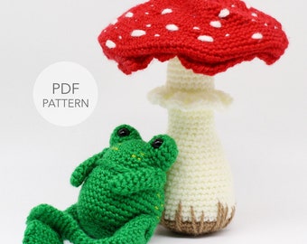 Crochet Amigurumi Frog and Mushroom PATTERN ONLY, Forrest, pdf Stuffed Animal Toy Pattern, ENGLISH only
