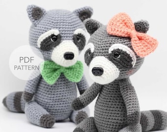 Gehäkelter Amigurumi-Waschbär, NUR MUSTER, Rosita und Robbie, PDF-Muster für Stofftierspielzeug, nur Englisch