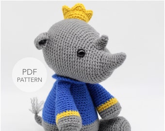 Crochet Amigurumi Rhino, PATTERN ONLY, Roy, pdf Stuffed Animal Toy Pattern, English Only