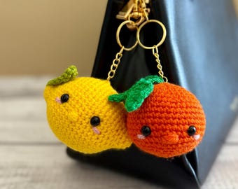 Handmade Crochet Keychain Bag Charm Citrus Fruit Amigurumi Keyring