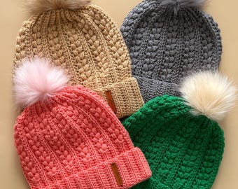 Handmade Crochet Beanie Textured Hat Various Colours for Adults and Teens