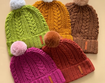 Handmade Crochet Braided Cable Beanie Various Colours Textured Hat for Adults and Teens