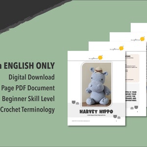 Crochet Amigurumi Hippo PATTERN ONLY, Harvey Hippo, pdf Amigurumi Safari Stuffed Toy Pattern, Hippopotamus, English Only image 5