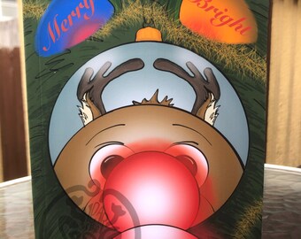 Rudolph is Merry & Bright Christmas Card - humorous