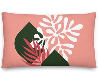 Pink botanical lumbar pillow, fun home décor, bright home décor for bedroom and living room, mid century modern print, playful girly pillow