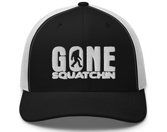 Gone Squatchin trucker hat men, dad hat, outdoorsy gifts men, six panel hat, PNW hat, adventure gifts for him, retro trucker hat for women
