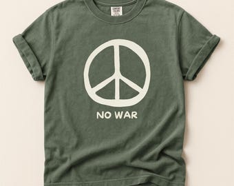No War T-shirt met vredessymbool, comfortkleuren T-shirt met print