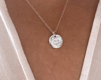 Sandcast Necklace/Organic Sterling Silver Necklace/Bronze Necklace/Gold Molten Jewelry/Bohemian Circle Pendant/Hammered Disc Necklace