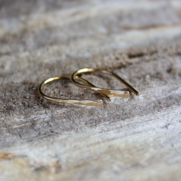 Hammered Horseshoe Threader Earrings/14k Gold Fill Small Arc Earrings/Sterling Silver Boho Minimalist Open Hoop Earrings