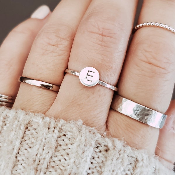 Initial Ring/Sterling Silver Personalised Letter Ring/Initial Disc Ring/Gift For Her