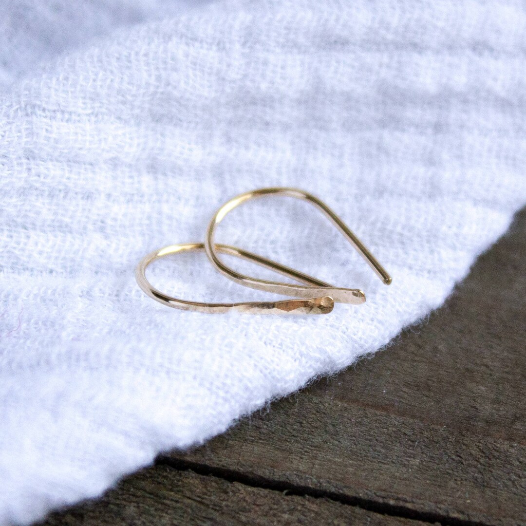 Hammered Horseshoe Threader Earrings/14k Gold Fill Small Arc Earrings
