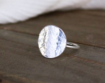 Hammered Disc Ring/Sterling Silver Circle Ring/14k Gold Fill Shield Ring/Modern Boho Ring