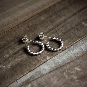 Small Beaded Hoop Earrings/Beaded Wire Huggie Earrings/Sterling Silver Hoop Earrings/Open Hoop Earrings